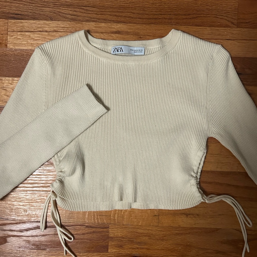 Zara Butter Yellow Ribbed Crop Top Long Sleeve